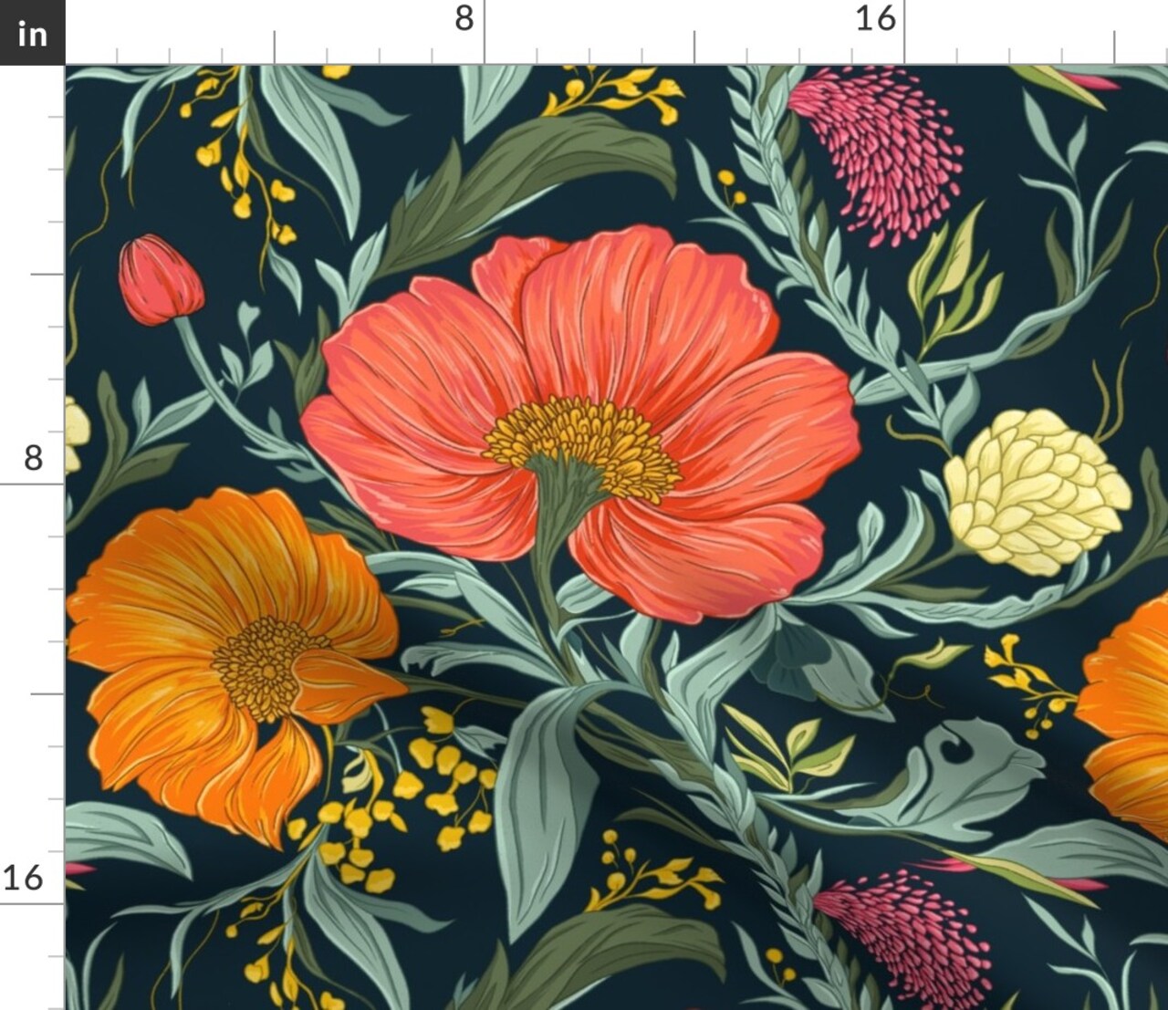 Whimsical Floral Bold Hand Drawn Botanical Garden Modern Florals Tropical Hibiscus Party Spring Summer Statement Orange Pink Green Custom Printed Fabric by Spoonflower Various Fabrics by the Yard or Fat Quarter